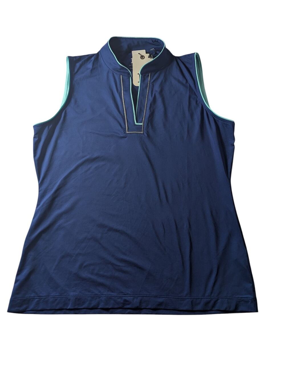 EP New York Women's Medium Mandarin Collar Sleeveless Golf Polo Top Shirt Inky